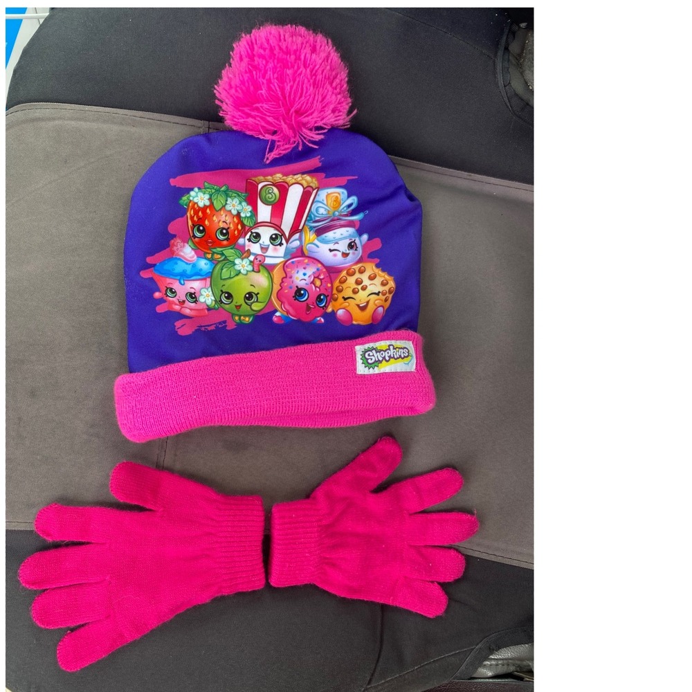 Shopkins Kids Hat‎ and Gloves Set, Purple and Pink, Winter